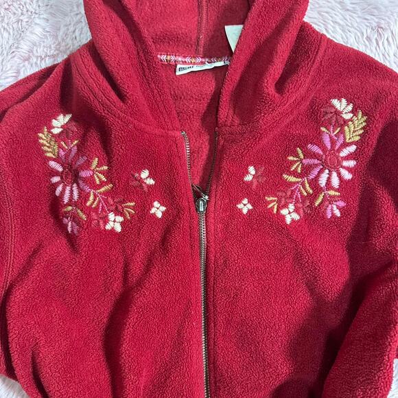 The cutest red fleece y2k floral embroidered zip up - Picture 5 of 6